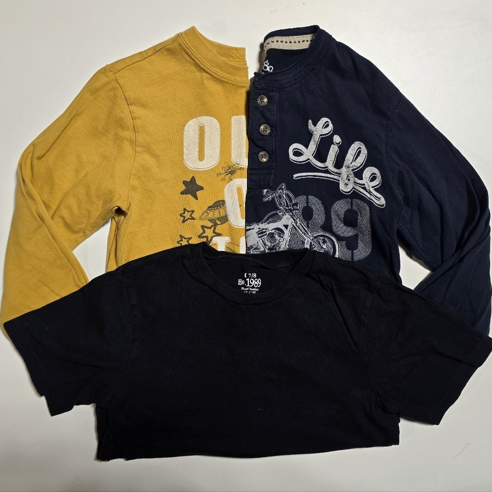 3 item boy BUNDLE! M(7/8) PLACE plain black tee, 2 long sleeve tees